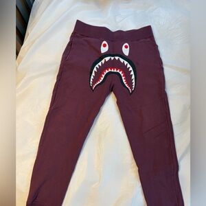 Bape Maroon Shark-Graphic Sweatpants